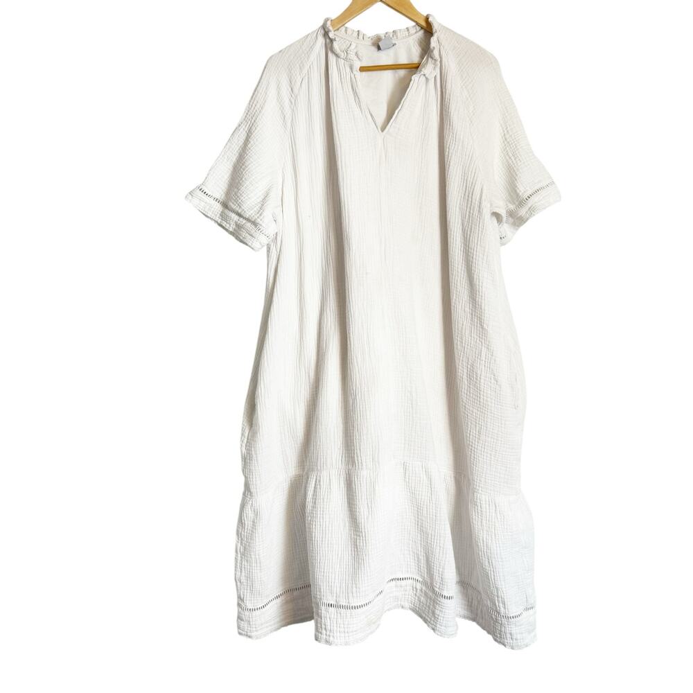 Chico’s White Cotton Gauze Tiered Short Sleeve Beach A-Line Dress Size 22
